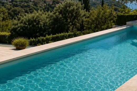 Couleur de l'eau d'une piscine influencée par le choix du revêtement extérieur haut de gamme
